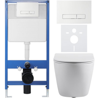 CERANO Podomítkový WC set Cesso bílá matná WC tlačítko Slim, bílé předstěnová instalace