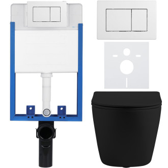 CERANO Podomítkový WC set Cesso černá mat WC tlačítko Classic, bílé k zazdění