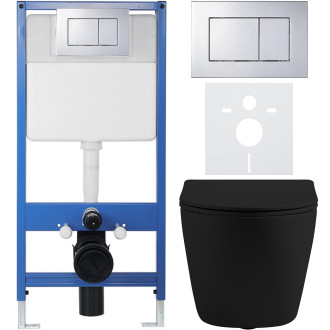 CERANO Podomítkový WC set Cesso černá mat WC tlačítko Classic, chrom předstěnová instalace