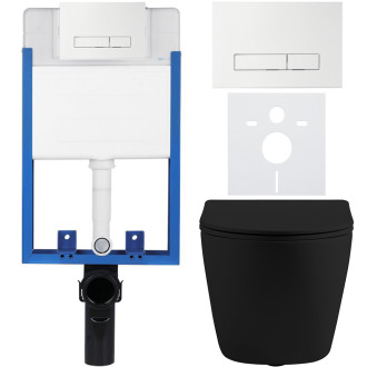 CERANO Podomítkový WC set Cesso černá mat WC tlačítko Slim, bílé k zazdění