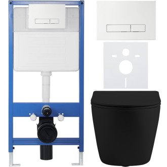 CERANO Podomítkový WC set Cesso černá mat WC tlačítko Slim, bílé předstěnová instalace