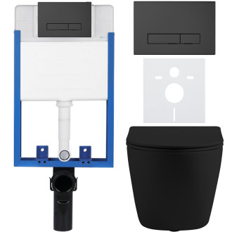 CERANO Podomítkový WC set Cesso černá mat WC tlačítko Slim, černé matné k zazdění
