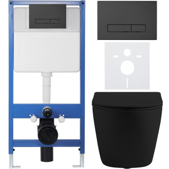 CERANO Podomítkový WC set Cesso černá mat WC tlačítko Slim, černé mat předstěn instalace