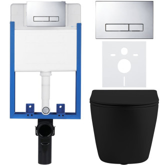 CERANO Podomítkový WC set Cesso černá mat WC tlačítko Slim, chrom k zazdění