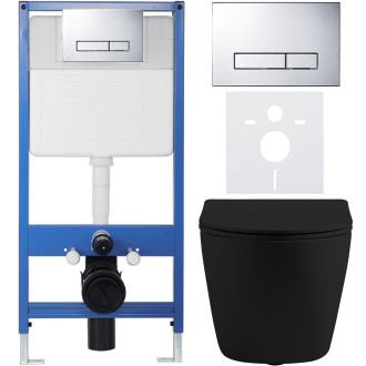 CERANO Podomítkový WC set Cesso černá mat WC tlačítko Slim, chrom předstěnová instalace