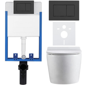 CERANO Podomítkový WC set Felci bílá lesklá WC tlačítko Classic, černé matné k zazdění