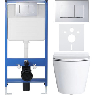 CERANO Podomítkový WC set Norbi bílá lesk WC tlačítko Classic, chrom předstěn instalace