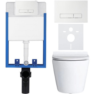 CERANO Podomítkový WC set Norbi bílá lesklá WC tlačítko Slim, bílé k zazdění CER-8050BD72