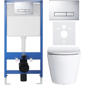 CERANO Podomítkový WC set Norbi bílá lesklá WC tlačítko Slim, chrom předstěnová instalace