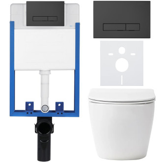 CERANO Podomítkový WC set Verde bílá lesklá WC tlačítko Slim, černé matné k zazdění