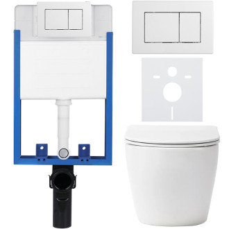 CERANO - Kompletní podomítkový WC set Lite/Verde - bílá matná - WC tlačítko Classic, bílé - k zazdění - 49x36 cm