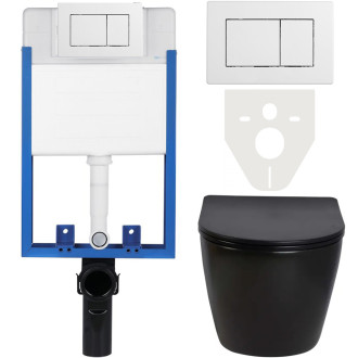 CERANO Podomítkový WC set Verde černá lesklá WC tlačítko Classic, bílé k zazdění