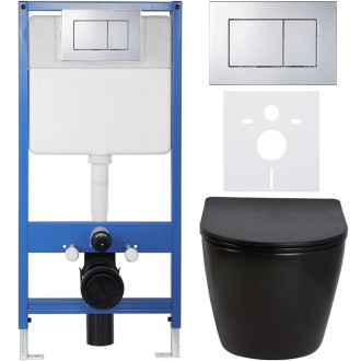 CERANO Podomítkový WC set Verde černá lesk WC tlačítko Classic, chrom předstěn instalace