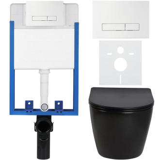 CERANO Podomítkový WC set Verde černá lesklá WC tlačítko Slim, bílé k zazdění CER-8050BD42