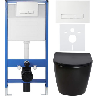 CERANO Podomítkový WC set Verde černá lesklá WC tlačítko Slim, bílé předstěnová instalace