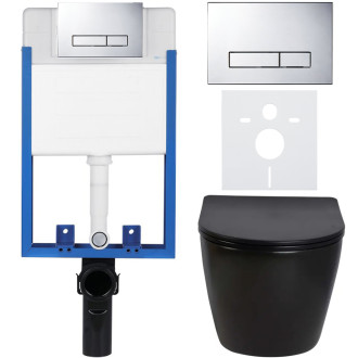 CERANO Podomítkový WC set Verde černá lesklá WC tlačítko Slim, chrom k zazdění