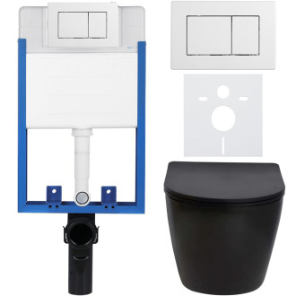 CERANO Podomítkový WC set Verde černá mat WC tlačítko Classic, bílé k zazdění CER-8050BD31
