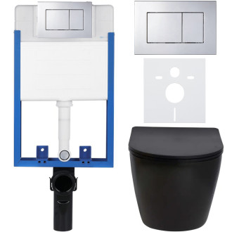 CERANO Podomítkový WC set Verde černá mat WC tlačítko Classic, chrom k zazdění