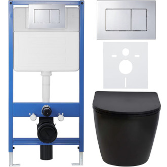 CERANO Podomítkový WC set Verde černá mat WC tlačítko Classic, chrom předstěnová instalace