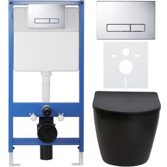 CERANO Podomítkový WC set Verde černá mat WC tlačítko Slim, chrom předstěnová instalace