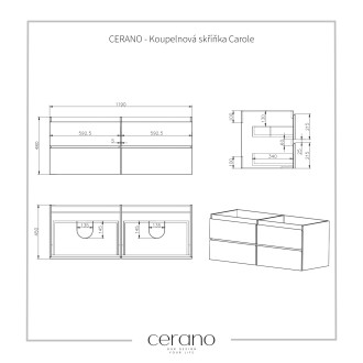 CERANO Koupelnová skříňka Carole+ker.dvojumyvadlo Todo bílá matná 120x49,8x46cm CER-476315