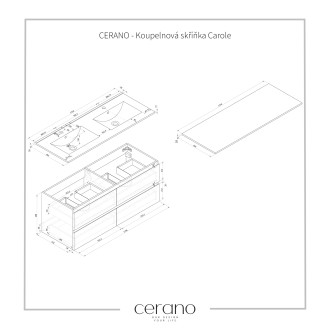 CERANO Koupelnová skříňka Carole s deskou pod umyvadlo bílá matná 120x49,8x46cm CER-476351