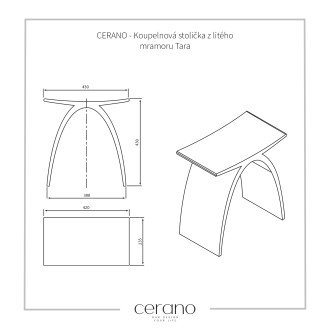 CERANO Koupelnová stolička z litého mramoru Tara bílá matná 43x43x23,5cm CER-426655