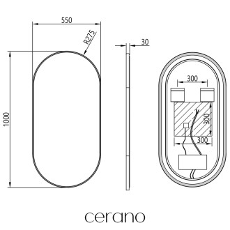 CERANO Koupelnové LED zrcadlo Balzo, kovový rám černá matná 55x100 cm CER-NT8144H-55X100