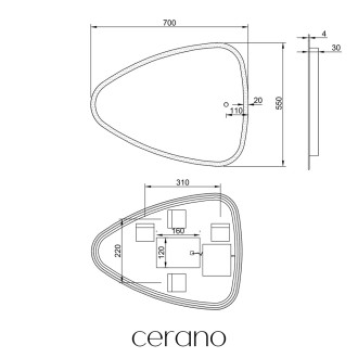 CERANO Koupelnové LED zrcadlo Riflettore 70x55 cm CER-429295