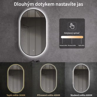 CERANO Koupelnové LED zrcadlo Valto, kovový rám černá matná 40x60 cm CER-NT8144D-40X60
