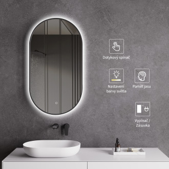 CERANO Koupelnové LED zrcadlo Valto, kovový rám černá matná 55x100 cm CER-NT8144D-55X100