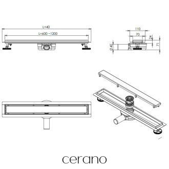 CERANO - Lineární odtokový žlab se sifonem, otočný 360° - design 2v1 - chrom - 100 cm