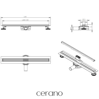 CERANO Lineární odtokový žlab Slim, se sifonem, otočný 360° černá matná 110 cm CER-414917