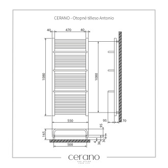 CERANO Otopné těleso Antonio kombinované 655W černá matná 1180x550 mm LIV-WD-26-55