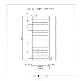 CERANO Otopné těleso Arturo kombinovaný 644W černá matná 1200x500 mm CER-429622
