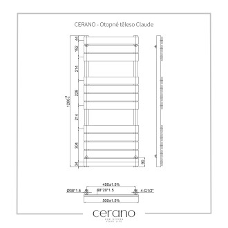 CERANO Otopné těleso Claude kombinovaný  650W černá matná 1200x500 mm CER-429658