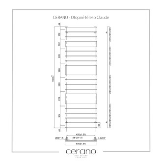 CERANO Otopné těleso Claude kombinovaný 866W černá matná 1600x500 mm CER-429661
