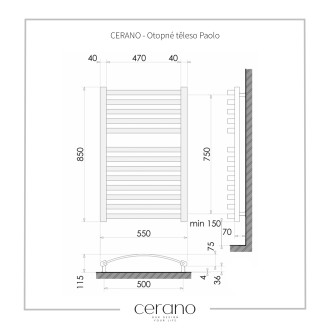 CERANO Otopné těleso Paolo kombinované 568W černá matná 850x550 mm LIV-WK-13-55