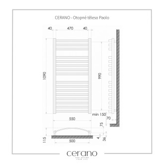 CERANO Otopné těleso Paolo kombinované 604W černá matná 1090x550 mm LIV-WK-16-55