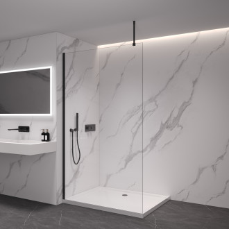 CERANO - Sprchová zástěna Walk-in Onyx Round L/P - kulatá vzpěra + přídavný panel 30 cm - černá matná, transparentní sklo - 160x200 cm