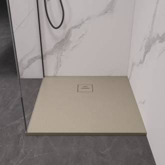 CERANO - Sprchová vanička čtvercová Pablo - SMC/minerální kompozit - strukturovaná béžová - 70x70x3 cm