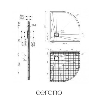 CERANO Sprchová vanička čtvrtkruhová Quarto černá matná 90x90 cm CER-414758