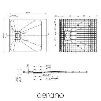 CERANO Sprchová vanička obdélníková Gusto černá mat 90x80