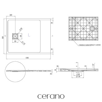 CERANO - Sprchová vanička obdelníková Pablo - černá matná - 100x80 cm