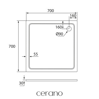 CERANO Sprchová vanička z litého mramoru čtvercová Piato bílá matná 70x70 cm CER-GSR77