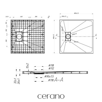 CERANO - Sprchová vanička z litého mramoru čtvercová Piato - bílá matná - 80x80 cm