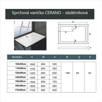 CERANO Sprchová vanička z litého mramoru obdélníková Piato bílá matná 150x90cm CER-GSR9015