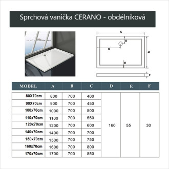 CERANO Sprchová vanička z litého mramoru obdélníková Piato bílá matná 170x70cm CER-GSR7017
