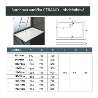 CERANO Sprchová vanička z litého mramoru obdélníková Piato bílá matná 170x76cm CER-GSR7617