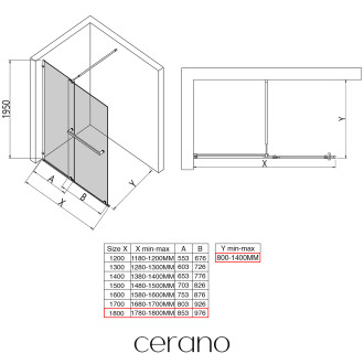 CERANO Sprchová zástěna Medin L/P černá mat, transparent sklo 180x195 dvoudílná pevná